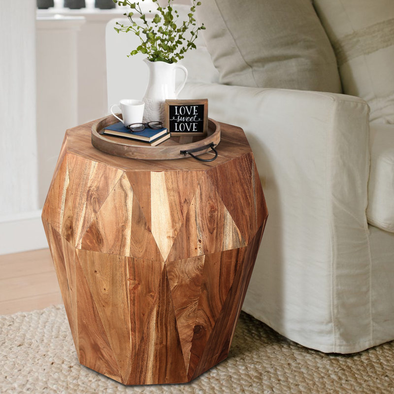 Foundstone™ Melifonwu Solid Wood Drum End Table & Reviews | Wayfair
